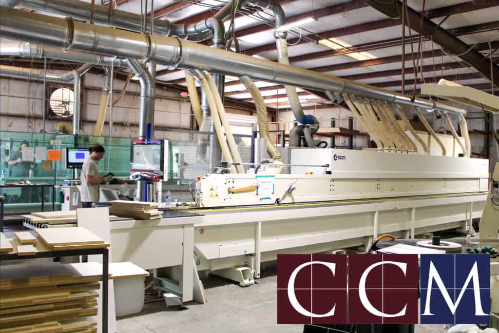 a photo of a edge bander machine in the Carolina Closets Manufacturing  plant located in Anderson, South Carolina